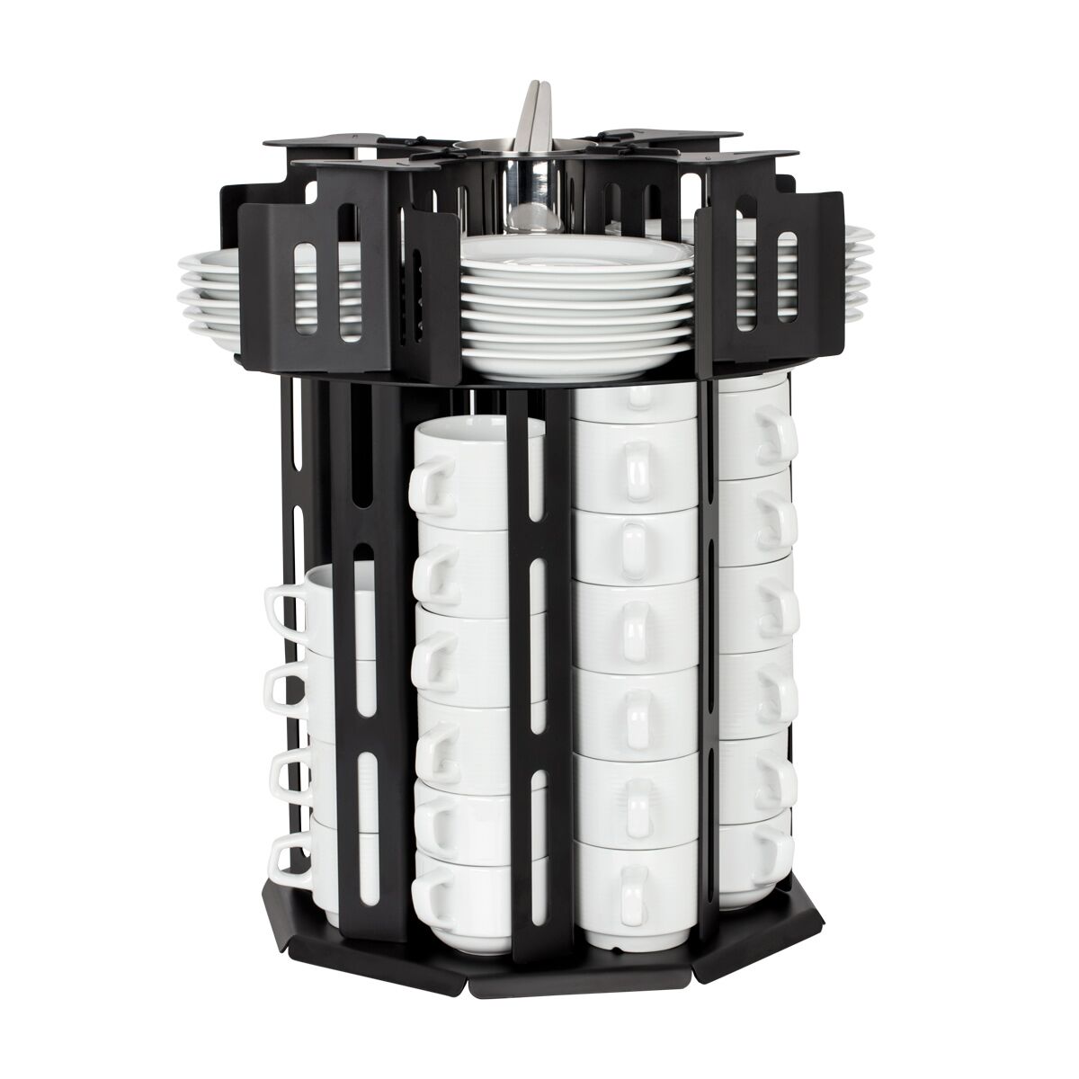Cup & Saucer Dispenser - rotating - Black - Stainless Steel - Countertop Version