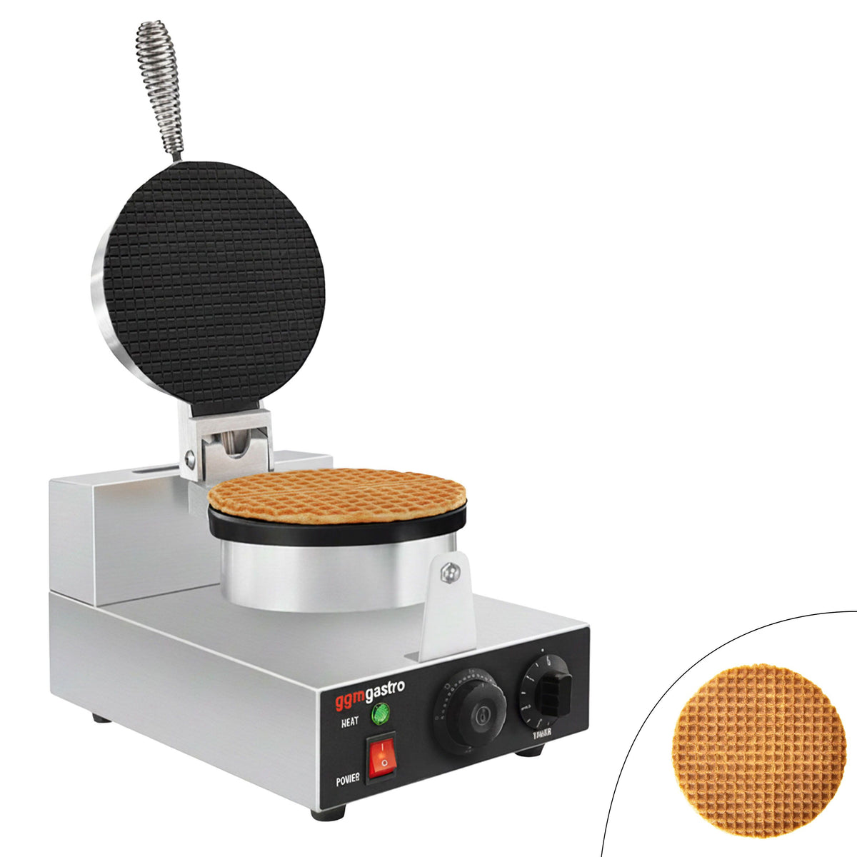 Vohvelirauta ammattikäyttöön - manuaalinen termostaatti - 1,3 kW - Eishörnchen - Ø 190 mm - teflon‑pinnoitetut paistolevyt