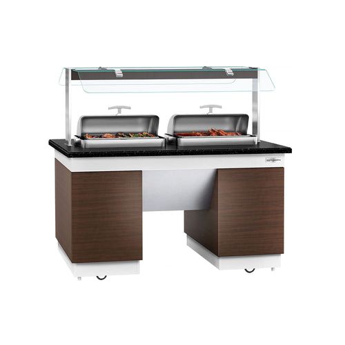 Buffet-tiski DUBLIN - 1600 mm - varustettu: 2 kpl lämpöhaudetta - pyörillä - musta