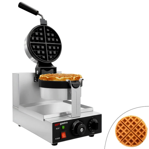 Vohvelirauta ammattikäyttöön - manuaalinen termostaatti - 1,3 kW - Pyöreä - Ø 180 mm - 180° käännettävä - teflon‑pinnoitetut paistolevyt