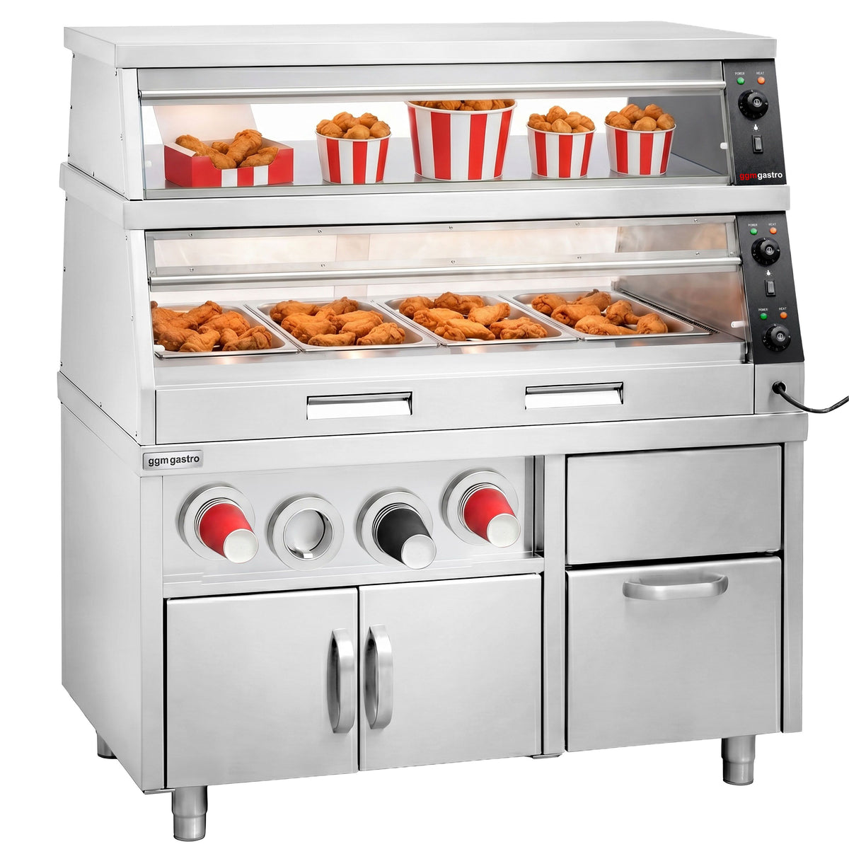 Lämpövitriini alakaapilla – 1500 mm – 3,5 kW – 4 x GN 1/1 -kokoa varten – 2 hyllyä – erikseen säädettävät