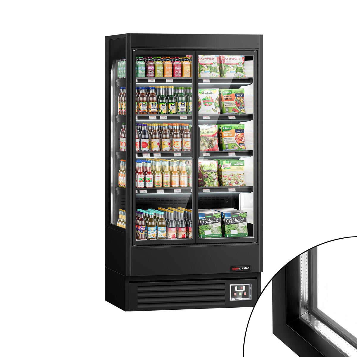 Commercial multideck display fridge - 1002mm - 440L - with 2 hinged glass doors & 4 shelves - Black