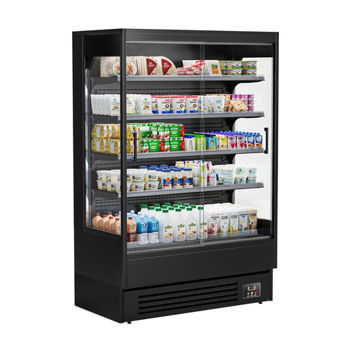Commercial multideck display fridge - 1320mm - 595L - with 2 sliding glass doors & 4 shelves - Black