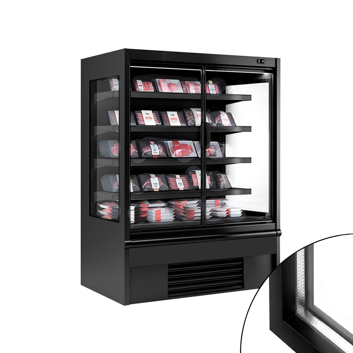 Kylmähylly - 1330 mm - 455 l - +2 – +4 °C - mukana 1 kaksinkertaiset lasiset saranaovet & 4 hyllyä - musta