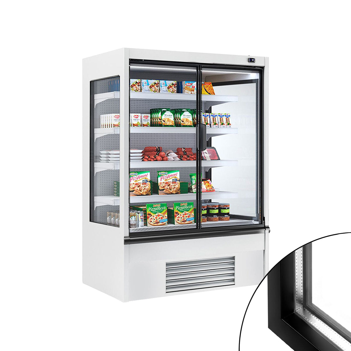 Kylmähylly - 1330 mm - 455 l - +2 – +4 °C - mukana kaksinkertaiset lasiovet & 4 hyllyä - valkoinen