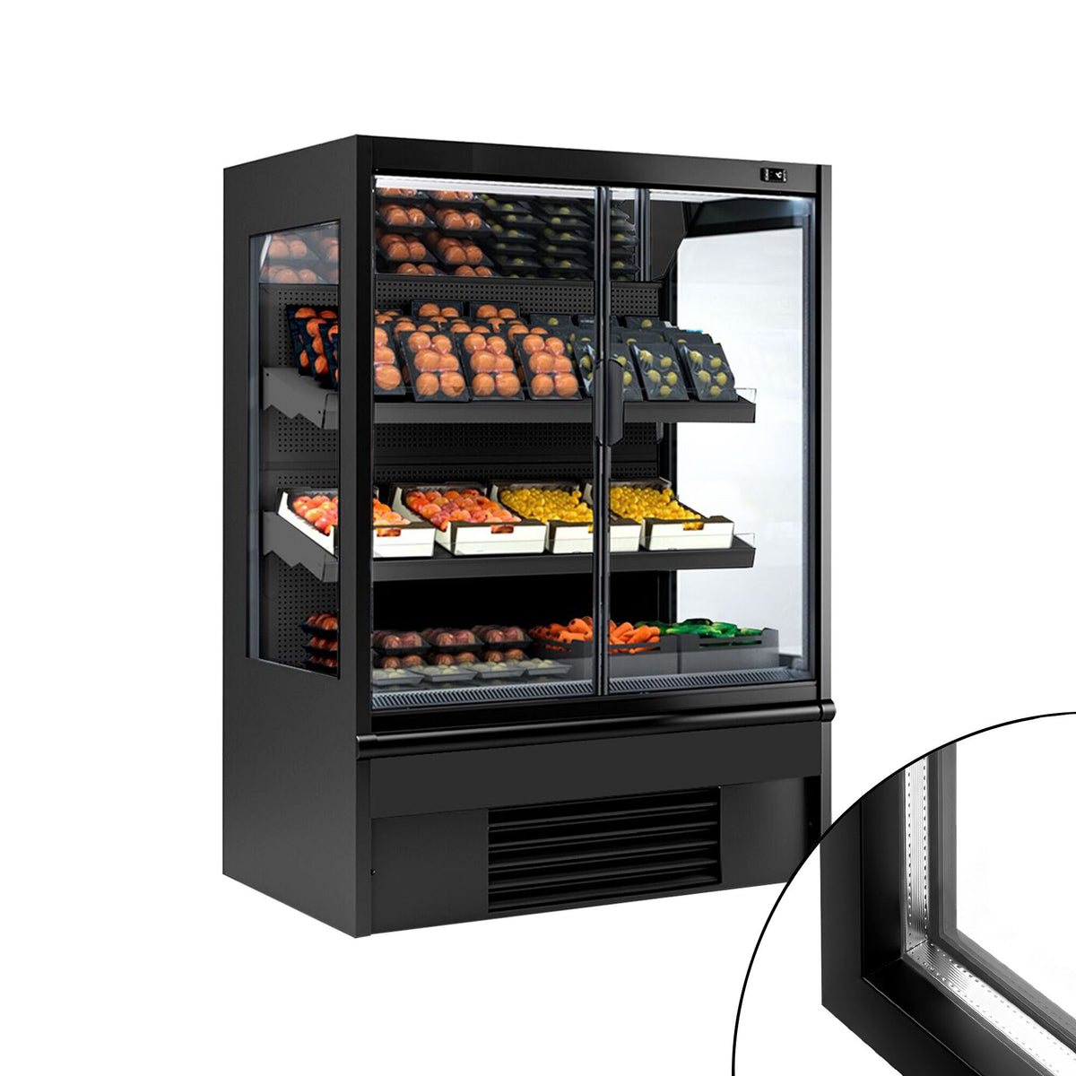 Kylmähylly - 1 330 mm - 569 l - +4 – +6 °C - mukana 1 kaksinkertaiset lasiset saranaovet & 2 hyllyä - musta
