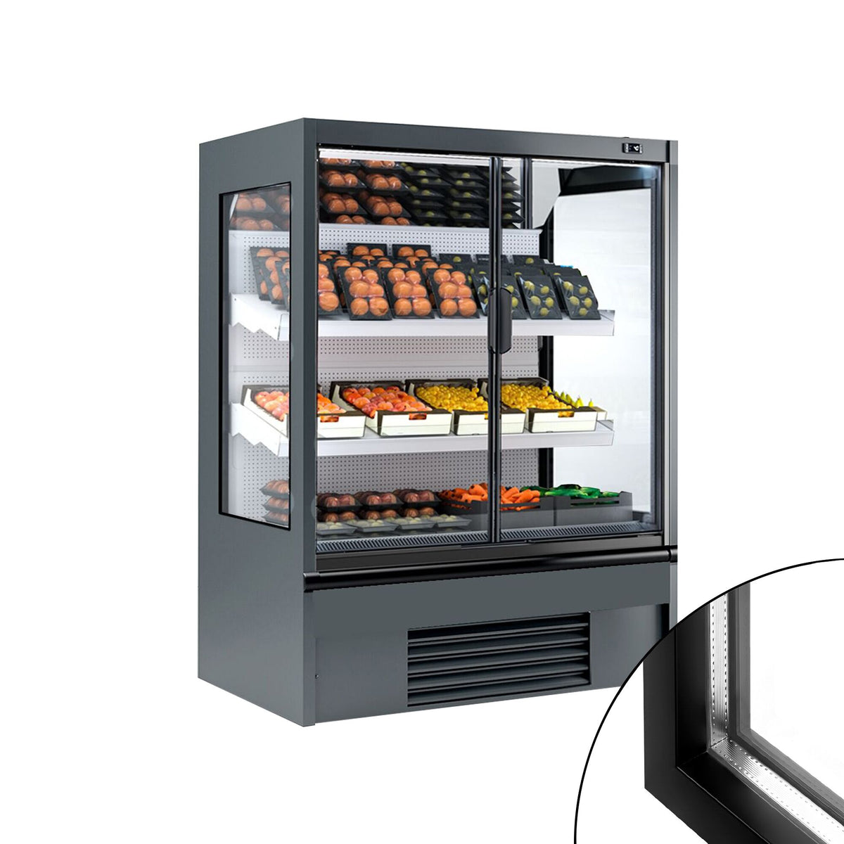 Kylmähylly - 1330 mm - 569 l - +4 – +6 °C - mukana 1 kaksinkertaiset lasiset saranaovet & 2 hyllyä - antrasiitinharmaa