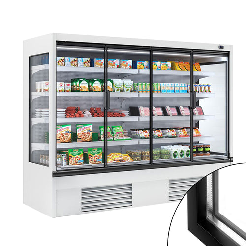 Kylmähylly - 2580 mm - 910 l - +2 – +4 °C - mukana 4 kaksinkertaiset lasiovet & 4 hyllyä - valkoinen