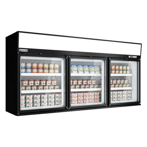 Supermarket- Lasiovellinen seinäpakastekaappi - 2100 mm - 346 l - -22 – -18 °C - mukana 3 lasiovet & 6 hyllyä - musta