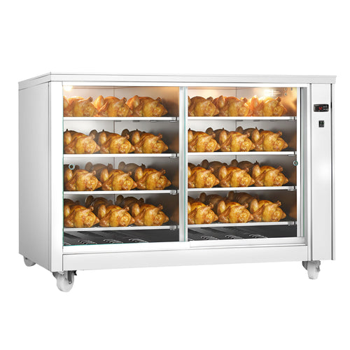 Commercial Heated Display Cabinet - Front glass Sliding Doors & glass rear panel - 8-Shelf - 2kW - 1395x910x1020mm
