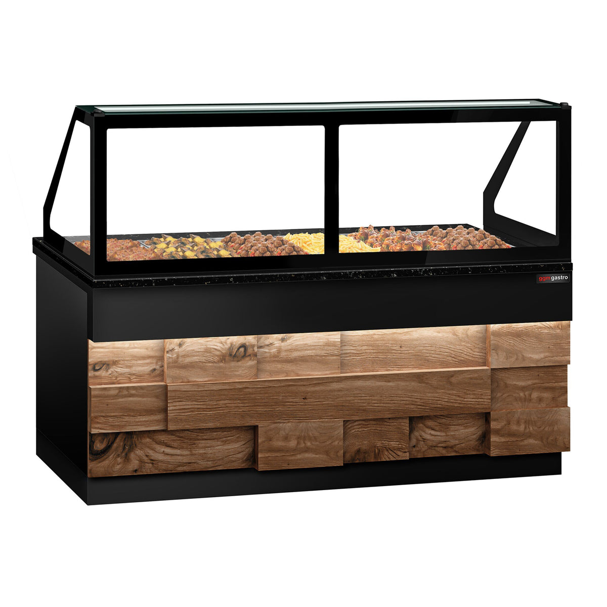 Lämpövitriini TORONTO - 2 100 mm - puuetupaneeli - 6 x GN 1/1 - musta graniittitaso