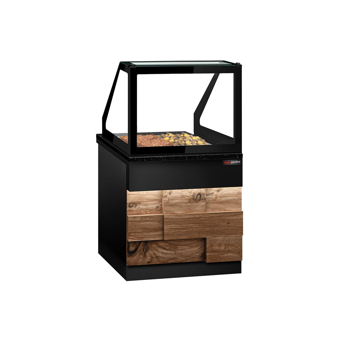 Lämpövitriini TORONTO - 800 mm - puuetupaneeli - 2 x GN 1/1 - musta graniittitaso