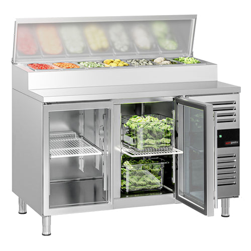 Salaattipöytä PREMIUM - 1360x700 mm - 2 lasiovea - varten 7x GN 1/3