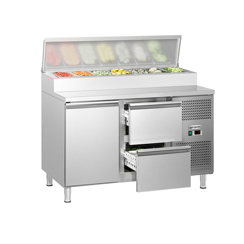Salaattipöytä ECO - 1360x700 mm - 1 ovi & 2 vetolaatikkoa - varten 7x GN 1/3