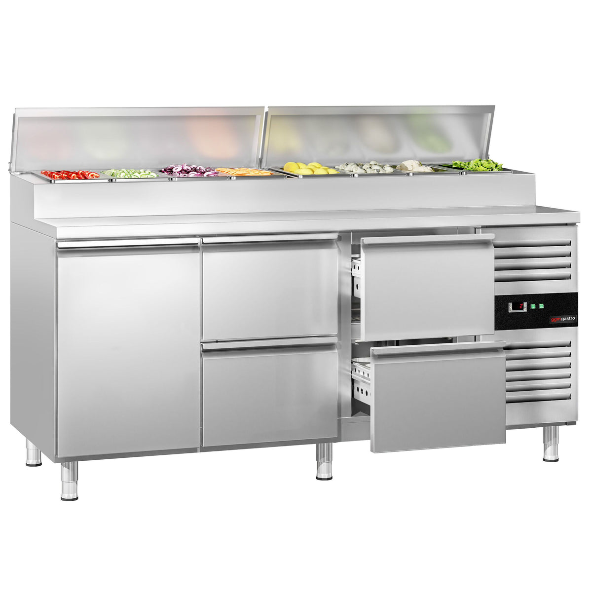 Salaattipöytä PREMIUM - 1795x700 mm - 1 ovi & 4 vetolaatikkoa - varten 8x GN 1/3