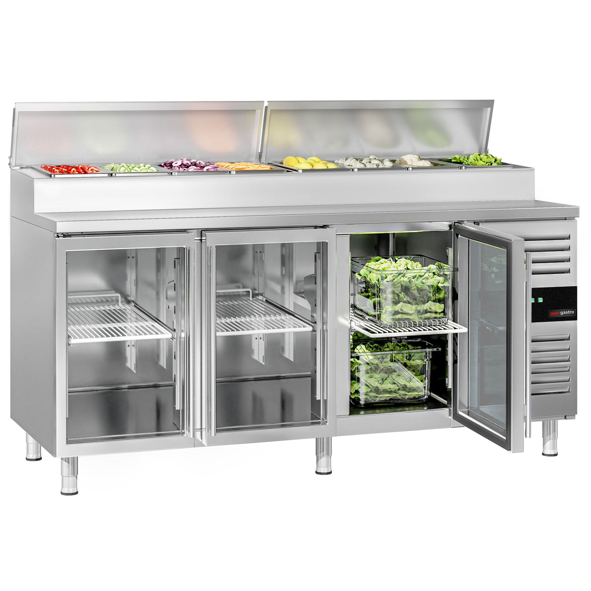Commercial Prep Counter PREMIUM - 1795x700mm - 3 Glass Doors - for 8x GN 1/3