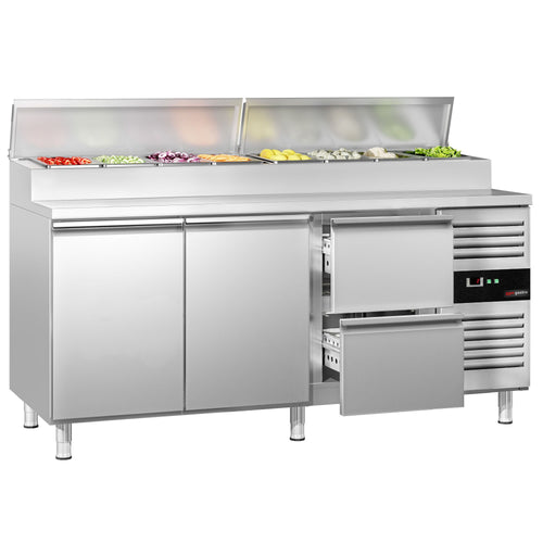 Salaattipöytä PREMIUM - 1795x700 mm - 2 ovea & 2 vetolaatikkoa - varten 8x GN 1/3