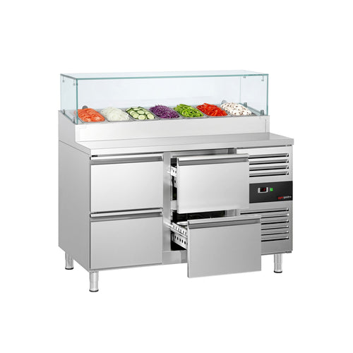 Commercial Prep Counter PREMIUM - 1360x700mm - 4 Drawers - for 7x GN 1/3