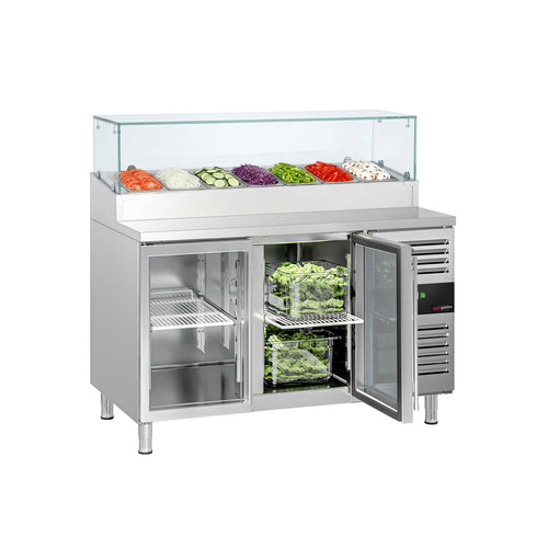 Commercial Prep Counter PREMIUM - 1360x700mm - 2 Glass Doors - for 7x GN 1/3