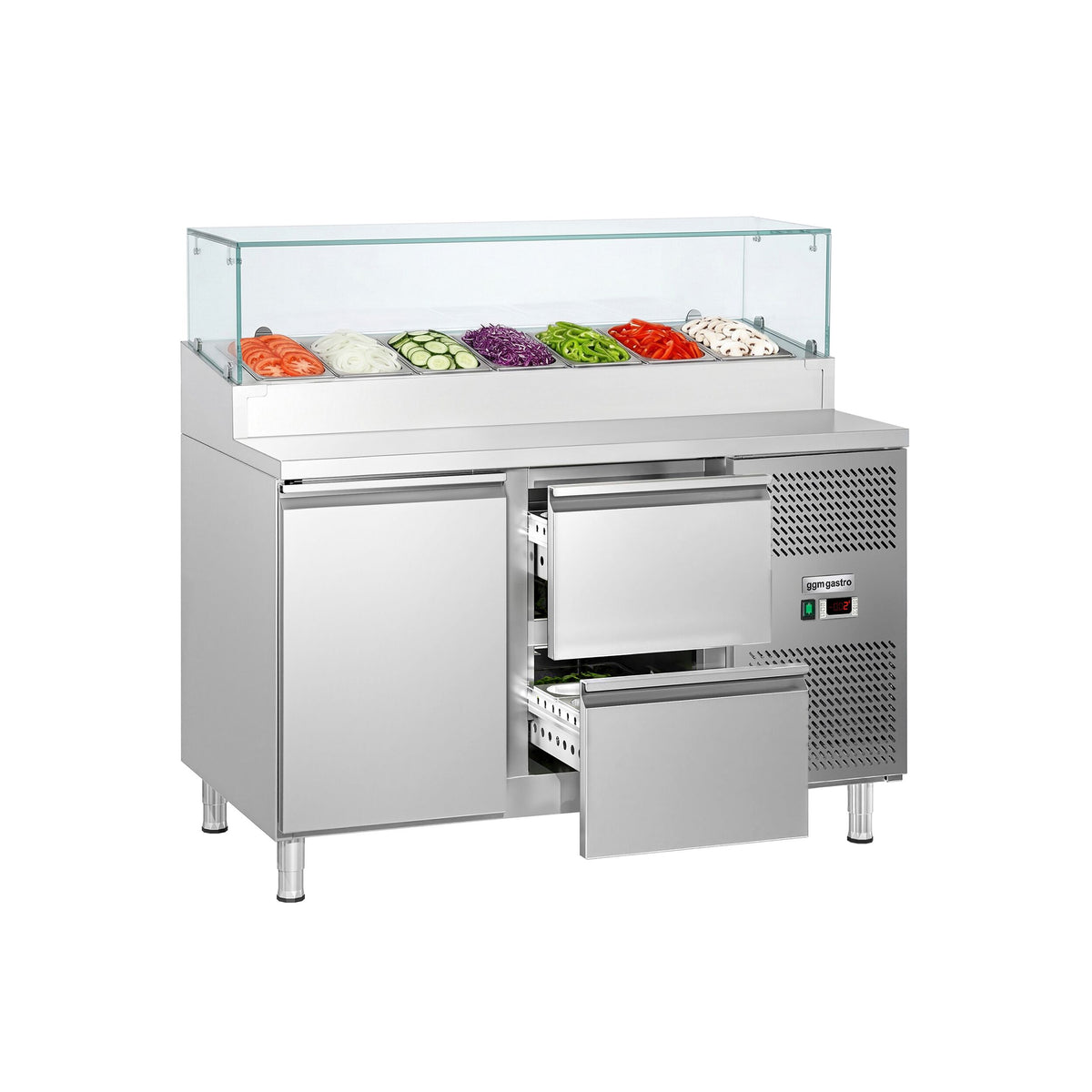 Commercial Prep Counter ECO - 1360x700mm - with 1 Door & 2 Drawers - for 7x GN 1/3