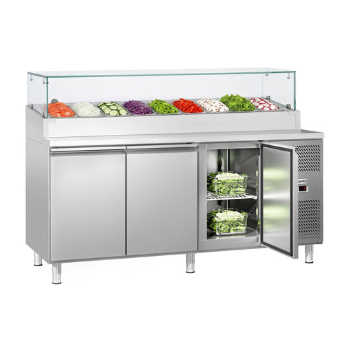 Commercial Prep Counter ECO - 1795x700mm - 3 Doors - with Glass sneeze guard - for 9x GN 1/3