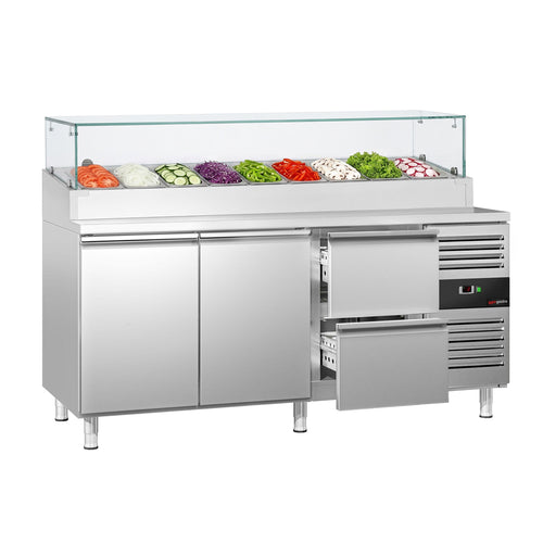 Commercial Prep Counter PREMIUM - 1795x700mm - with 2 Doors & 2 Drawers - for 9x GN 1/3