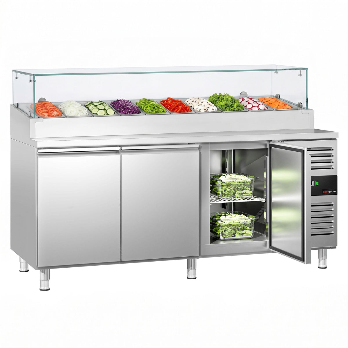 Salaattipöytä PREMIUM - 2020mm - 3 ovea - lasitasolla - 10x GN 1/3:lle