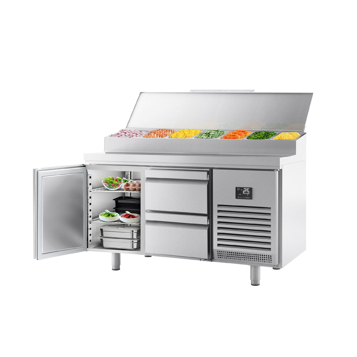 Commercial Saladette Prep Counter - 1468x700mm - 1 Door & 2 Drawers - for 1x GN 1/2 & 6x GN 1/3