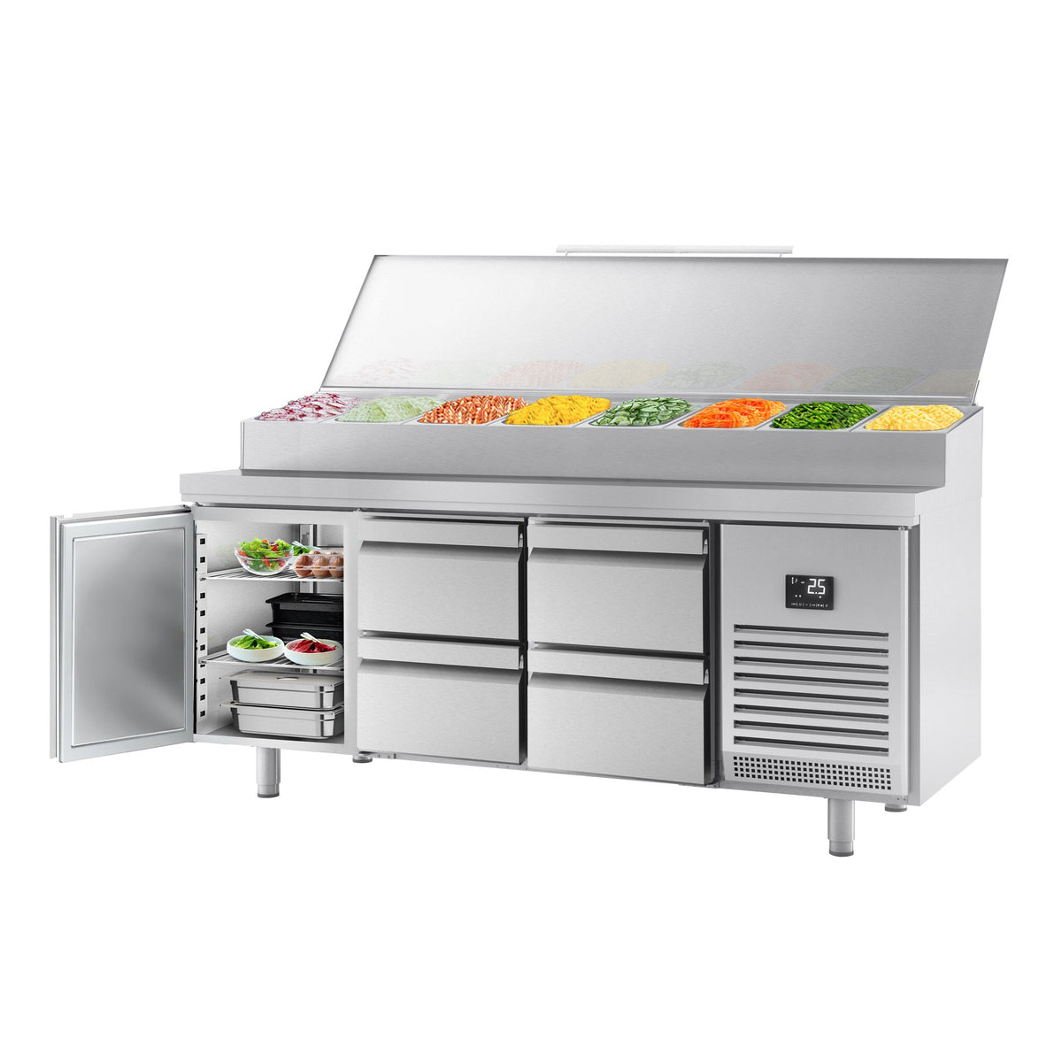 Saladetti - 1960x700 mm - 1 ovi & 4 vetolaatikkoa - varten 1x GN 1/2 & 9x GN 1/3