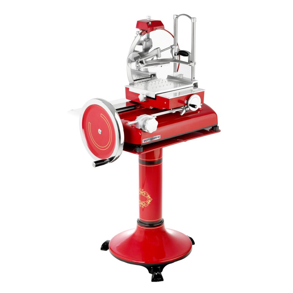 Flywheel Meat Slicer - Blade 350mm - Red - with Pedestal Stand