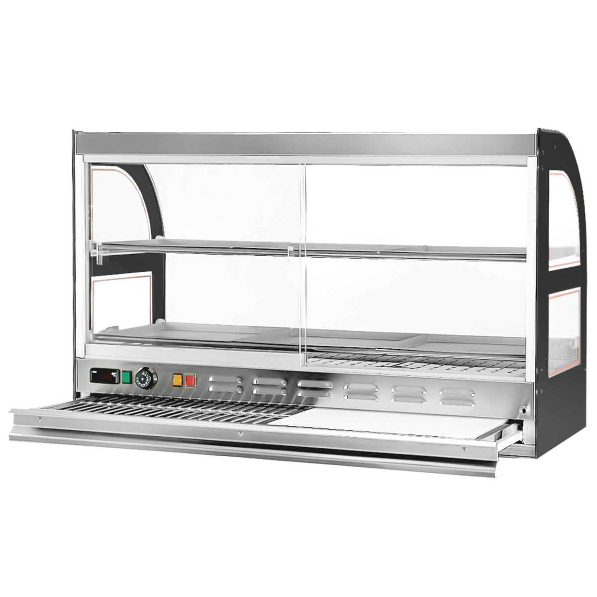 Commercial Heated Display Cabinet for Rotisserie Chicken - 1098mm - 1.8kW - with 2 shelves - with Pull-Out Carving Board