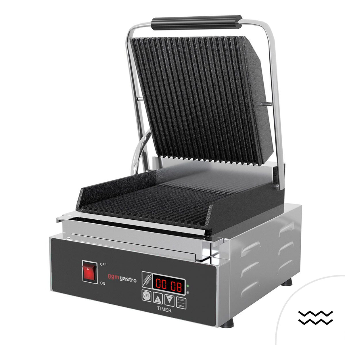 Kontaktigrilli / paninigrilli - 1,8 kW - Digitaalinen - Uritettu ylä- ja alaosa - Grillauspinta: 230x220mm
