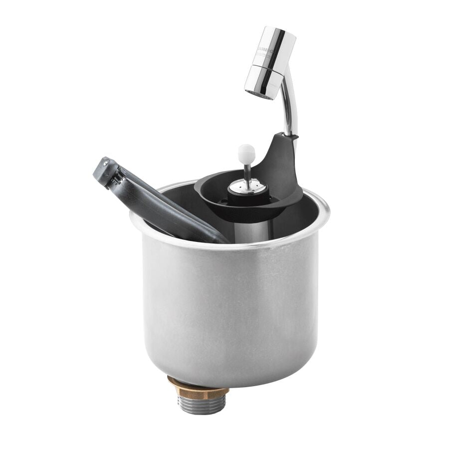 Huuhtelupesä yhteensopiva: jäätelökauhoille - WATERSTOP - 141x141x110 mm - ominaisuudet: G 1/2 -liitäntä & hygieeninen & kestävä & helppo puhdistaa - sis. siivilälevy & siivilä sisäänmenoliitännälle