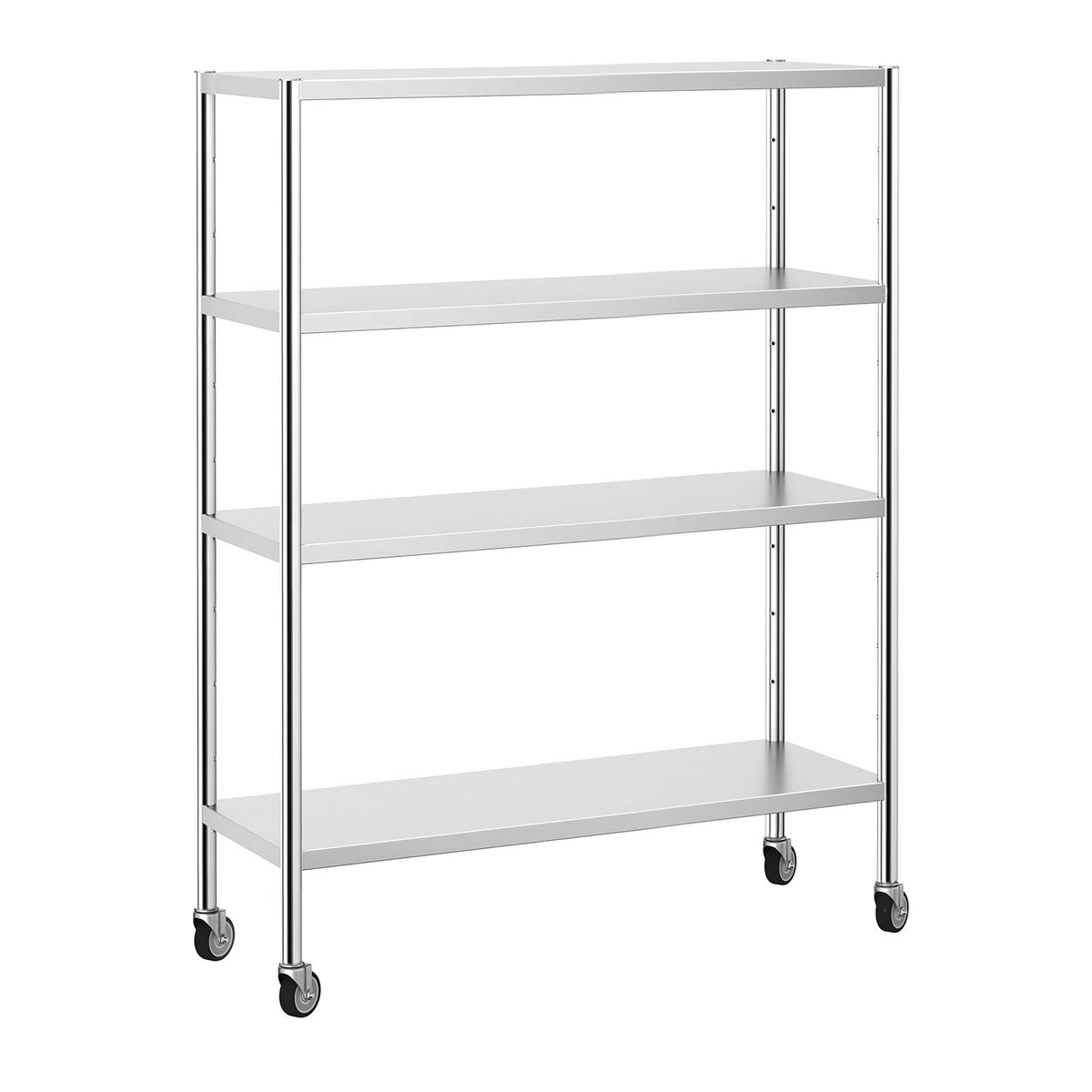Ruostumaton teräshylly PREMIUM - 1400x500 mm - Syvyys: 500 mm - 4 hyllytasoa (SÄÄDETTÄVÄ) - 4 pyörää - Kantavuus: 320 kg