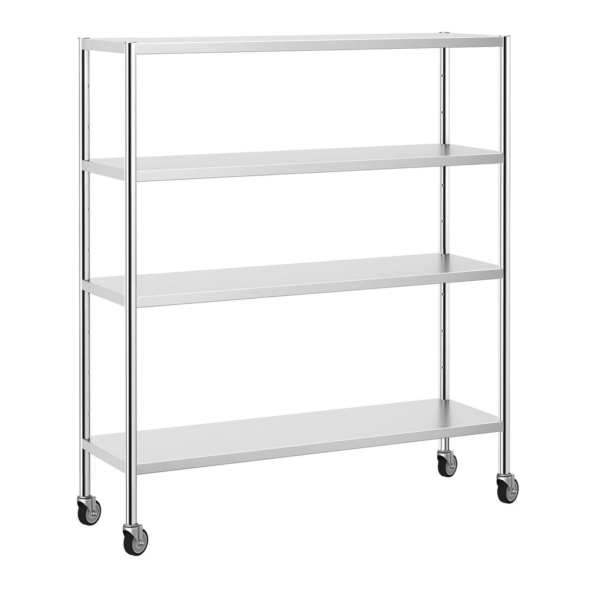 Ruostumaton teräshylly PREMIUM - 1600x500 mm - Syvyys: 500 mm - 4 hyllytasoa (SÄÄDETTÄVÄ) - 4 pyörää - Kantavuus: 320 kg