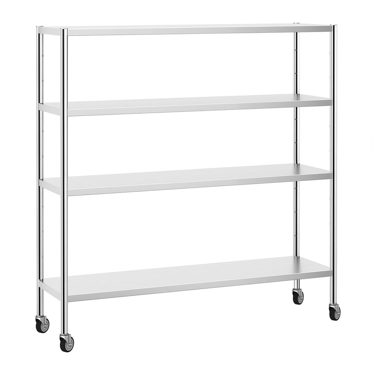 Ruostumaton teräshylly PREMIUM - 1800x500 mm - Syvyys: 500 mm - 4 hyllytasoa (SÄÄDETTÄVÄ) - 4 pyörää - Kantavuus: 320 kg