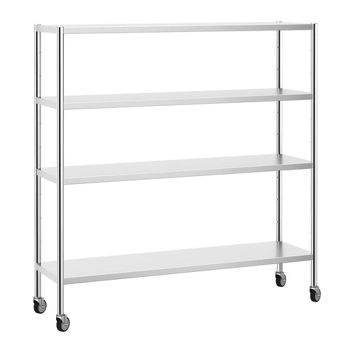 Ruostumaton teräshylly PREMIUM - 1800x500 mm - Syvyys: 500 mm - 4 hyllytasoa (SÄÄDETTÄVÄ) - 4 pyörää - Kantavuus: 320 kg
