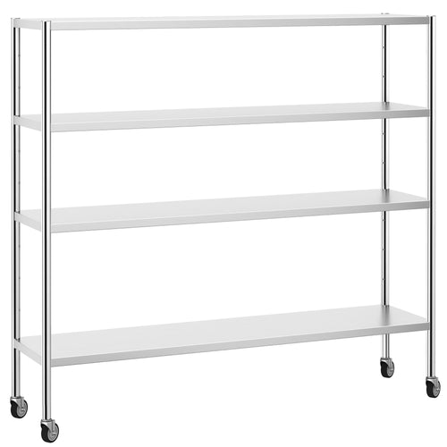 Ruostumaton teräshylly PREMIUM - 2000x500 mm - Syvyys: 500 mm - 4 hyllytasoa (SÄÄDETTÄVÄ) - 4 pyörää - Kantavuus: 320 kg