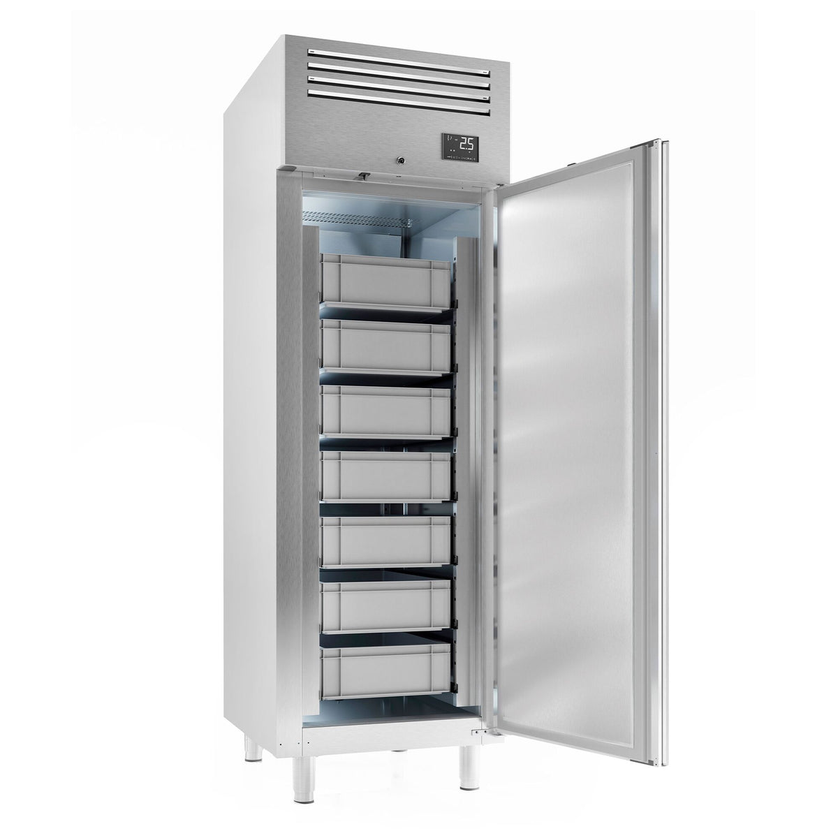 Kalajääkaappi Ruostumaton teräs PREMIUM - EN 600x400 - 560 l - + -2…+2 °C - mitat 1 ovi - LED-valaistus, kiertoilmajäähdytys, automaattinen sulatus, digitaalinen termostaatti, R290
