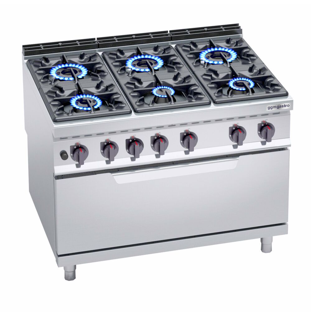 Kaasuliesi Lorenzo 900 ‑sarja - 1200x900x965 mm - 53,5 kW - 6 poltinta - sis. kaasu‑uuni - 12 kW
