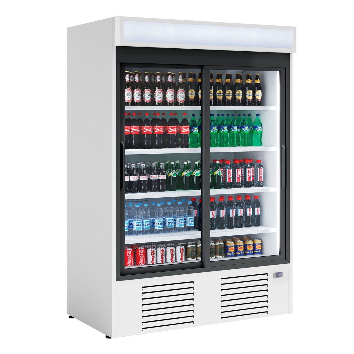 Commercial Beverage Display Fridge - 1385mm - 1300 Litres - with 2 hinged glass doors - LED lighting - digital controller with temperature display - Temperature range 4 to 6 °C