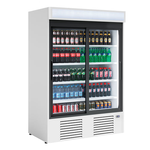 Commercial Beverage Display Fridge - 1385mm - 1300 Litres - with 2 hinged glass doors - LED lighting - digital controller with temperature display - Temperature range 4 to 6 °C