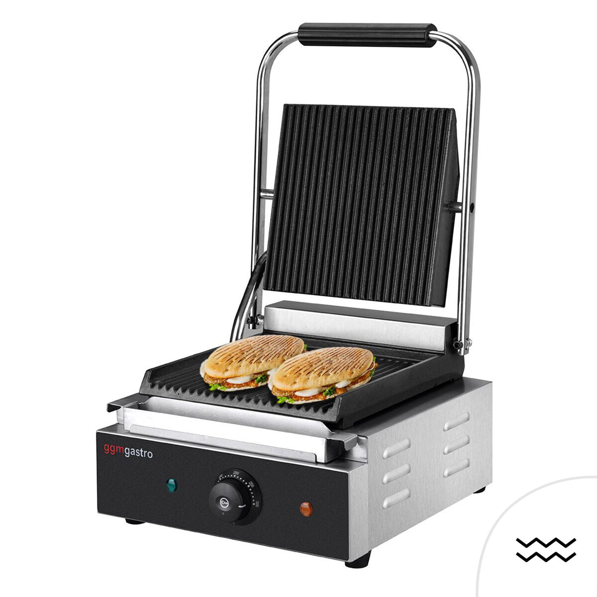 Kontaktigrilli / paninigrilli - 1,8 kW - levyt: ylä- ja alalevy uritettu - Paistoala: 235x225 mm