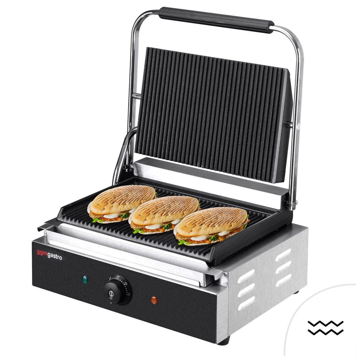Kontaktigrilli / paninigrilli - 2,2 kW - levyt: ylä- ja alalevy uritettu - Paistoala: 345x235 mm