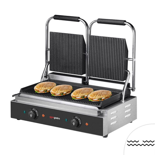 Kontaktigrilli / paninigrilli - 3,6 kW - levyt: ylä- ja alalevy uritettu - Paistoala: 480x230 mm