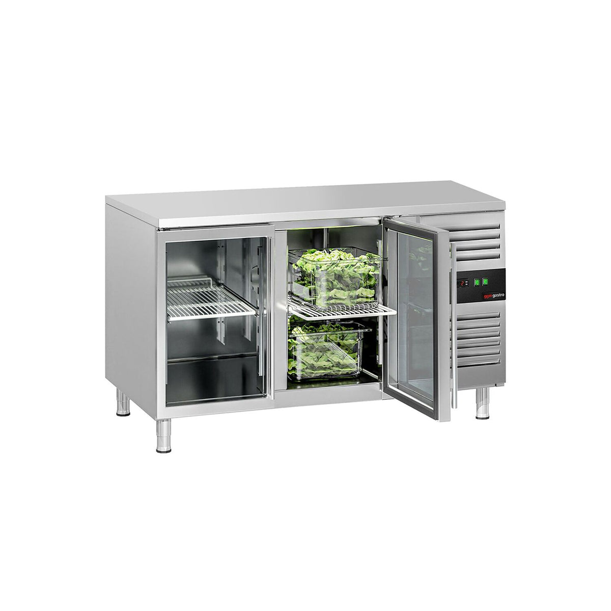 Commercial Counter Fridge ECO - 1360x700mm - glass doors - with 2 doors - capacity 282 litres