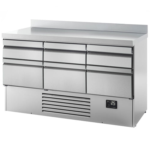 Kylmäpöytä PREMIUM PLUS - 1460x700 mm - 355 l - 6 laatikkoa - Takakoroke