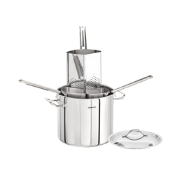 Pastakattila - Ruostumaton teräs - 8,0 l - Ø 240 mm - Korkeus: 195 mm - sis. 3 siivilää - kolmikerrospohja; sopii induktiolle; sopii kaasulle; sopii keraamiselle liedelle; sopii sähkölevylle; konepesun kestävä