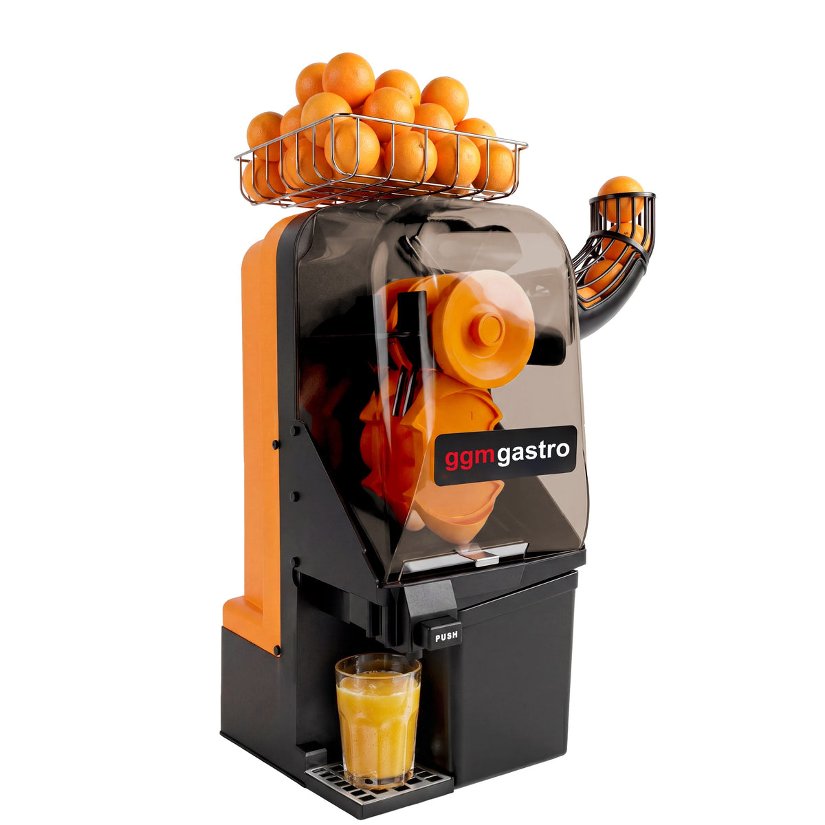 Automaattinen appelsiinimehustin - 550 W - 15 appelsiinia/min - ominaisuuksilla: automaattinen puhdistusjärjestelmä, digitaalinen ohjaus & hedelmälaskuri, max. Ø 60–80 mm - oranssi