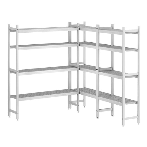 Alumiinihylly – setti - L‑muotoinen - 1311x360 mm - Syvyys: 360 mm - 4 hyllytasoa (SÄÄDETTÄVÄ) - Kantavuus: 600 kg - anodisoitu alumiini